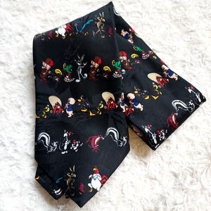 Vintage 1995 Looney Tunes Mania Black Characters Neck Tie